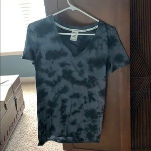 PINK Black/Dark Grey Tie Dye V-Neck Tee